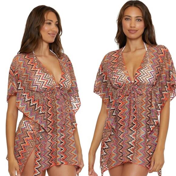BECCA‎ Sundown Crochet Knit Tunic Metallic Sheer Beach Cover Up Women's Size M/L - Picture 1 of 13
